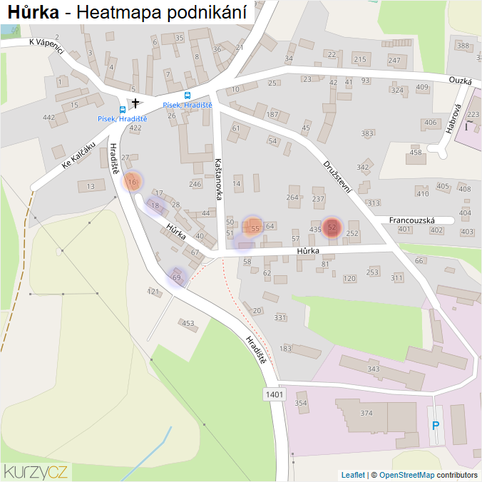 Mapa Hůrka - Firmy v ulici.