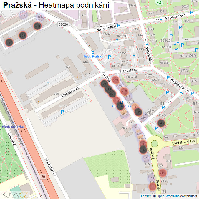 Mapa Pražská - Firmy v ulici.