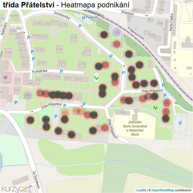 Mapa třída Přátelství - Firmy v ulici.