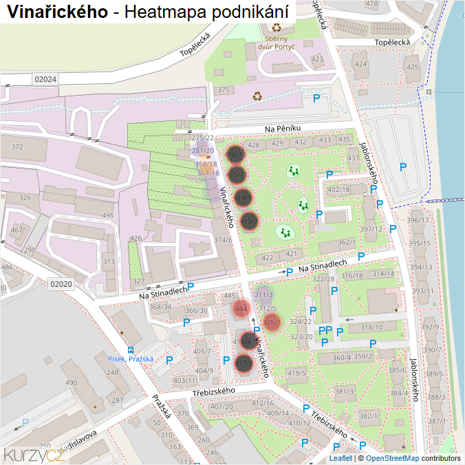 Mapa Vinařického - Firmy v ulici.