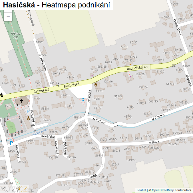 Mapa Hasičská - Firmy v ulici.