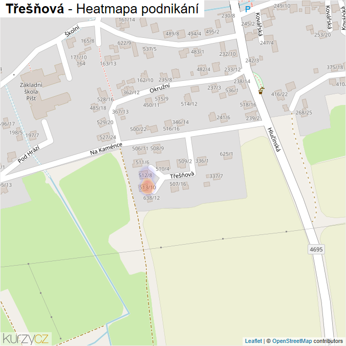 Mapa Třešňová - Firmy v ulici.