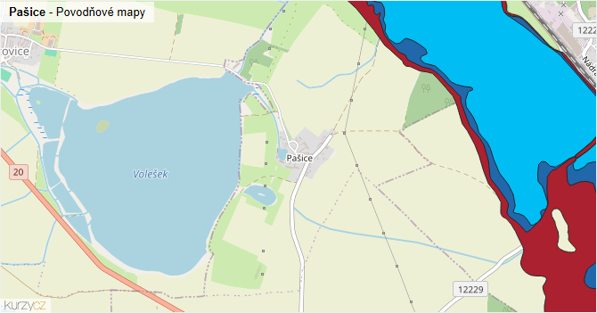 Pašice - záplavové mapy stoleté vody