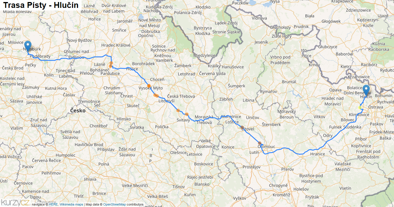 Písty-Hlučín, mapa trasy