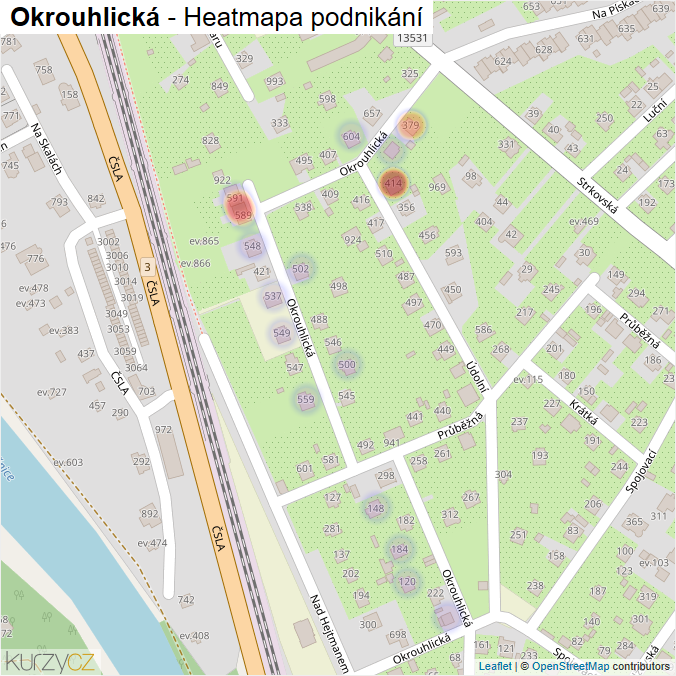 Mapa Okrouhlická - Firmy v ulici.