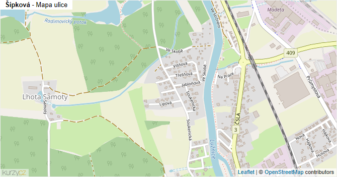 Šípková - mapa ulice