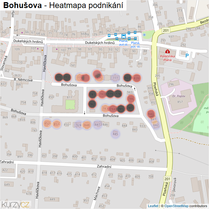 Mapa Bohušova - Firmy v ulici.