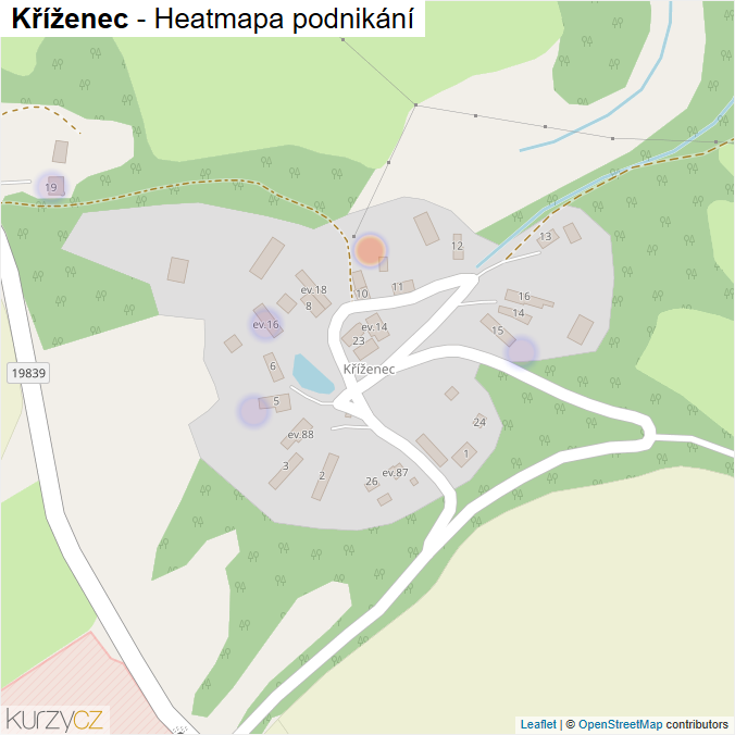 Mapa Kříženec - Firmy v části obce.