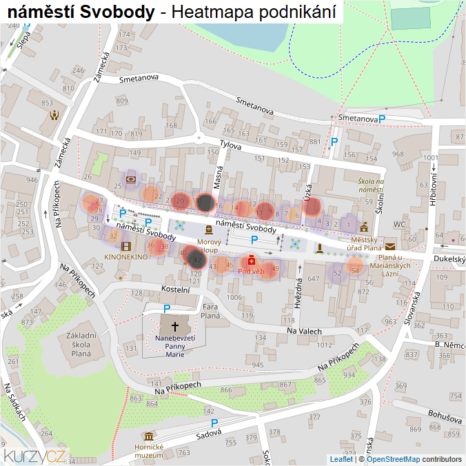 Mapa náměstí Svobody - Firmy v ulici.