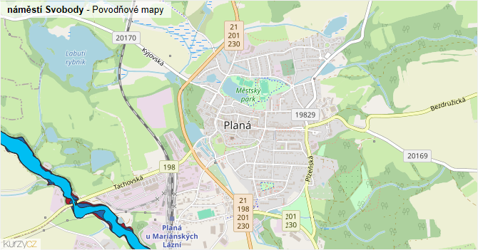 náměstí Svobody - záplavové mapy stoleté vody