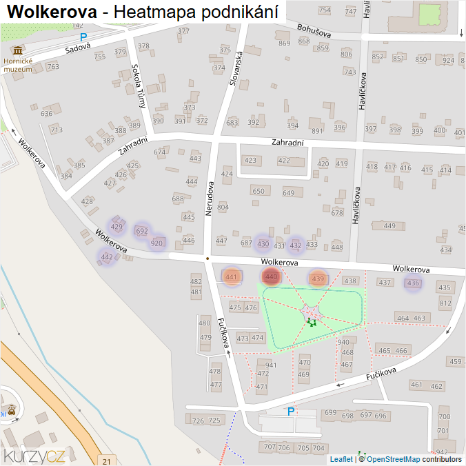 Mapa Wolkerova - Firmy v ulici.