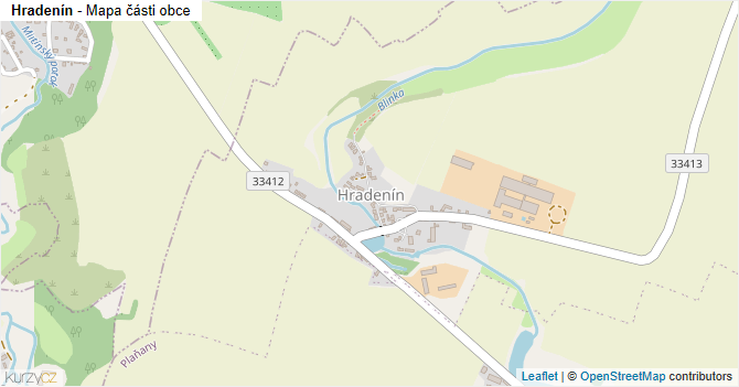 Hradenín - mapa části obce