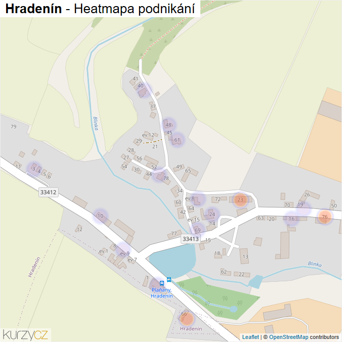 Mapa Hradenín - Firmy v části obce.