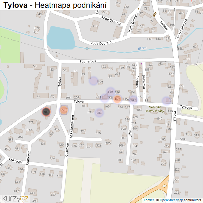 Mapa Tylova - Firmy v ulici.