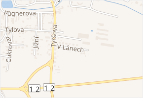 V Lánech v obci Plaňany - mapa ulice