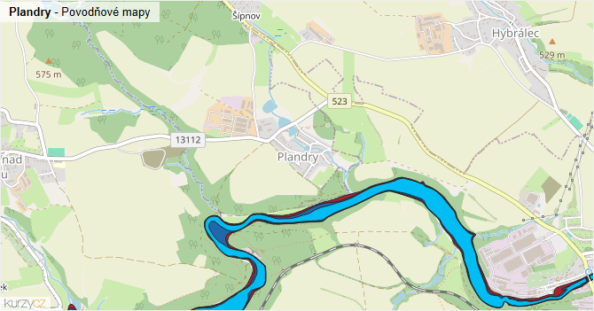 Plandry - záplavové mapy stoleté vody