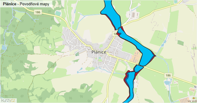 Plánice - záplavové mapy stoleté vody