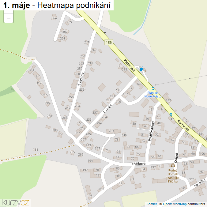 Mapa 1. máje - Firmy v ulici.