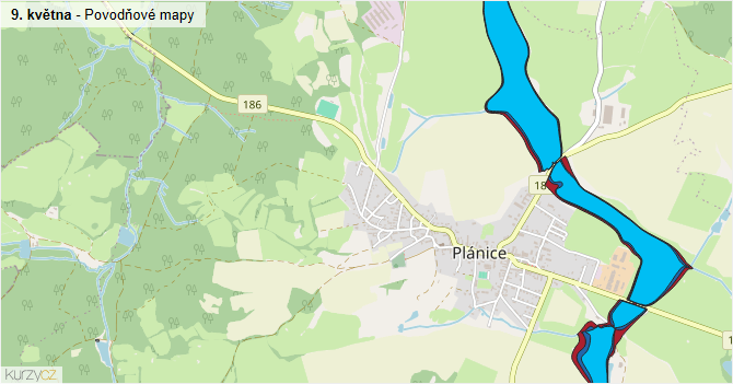 9. května - záplavové mapy stoleté vody