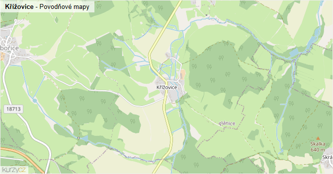 Křížovice - záplavové mapy stoleté vody