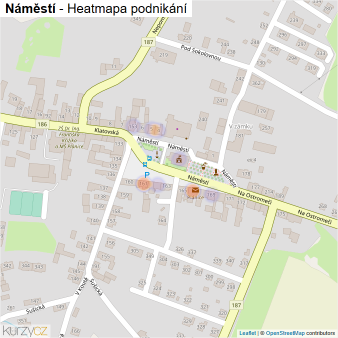 Mapa Náměstí - Firmy v ulici.