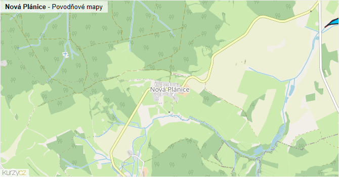 Nová Plánice - záplavové mapy stoleté vody
