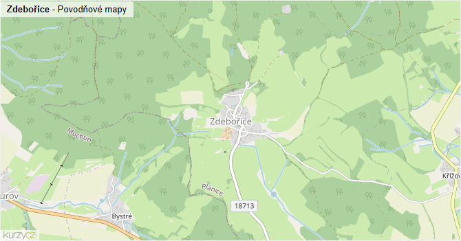 Zdebořice - záplavové mapy stoleté vody