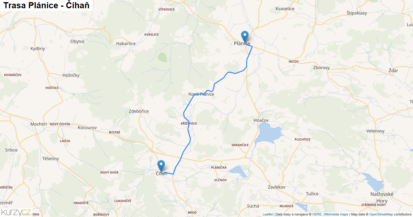 Plánice-Číhaň, mapa trasy