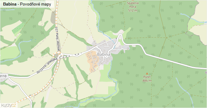 Babina - záplavové mapy stoleté vody