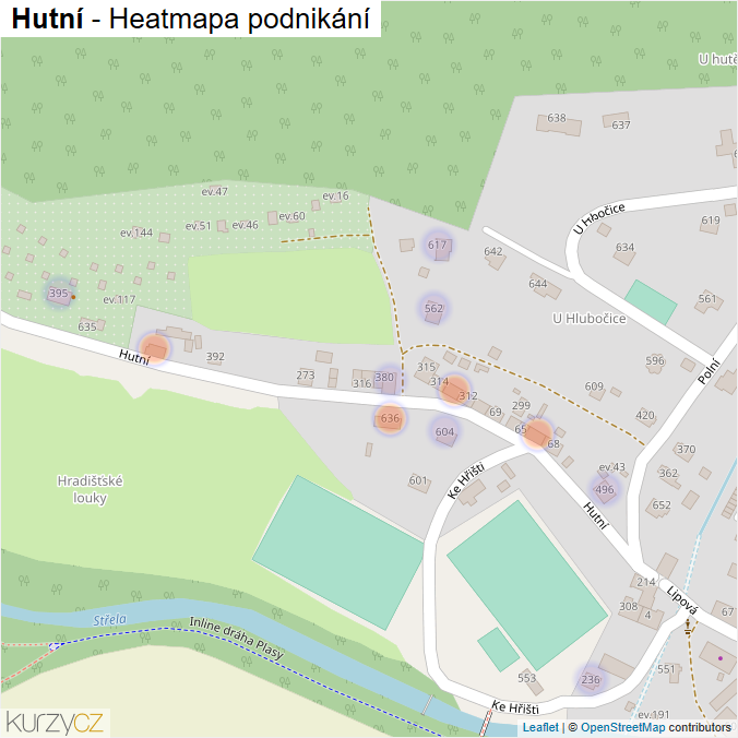 Mapa Hutní - Firmy v ulici.