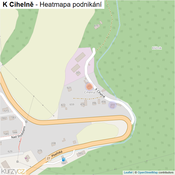 Mapa K Cihelně - Firmy v ulici.