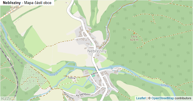 Nebřeziny - mapa části obce
