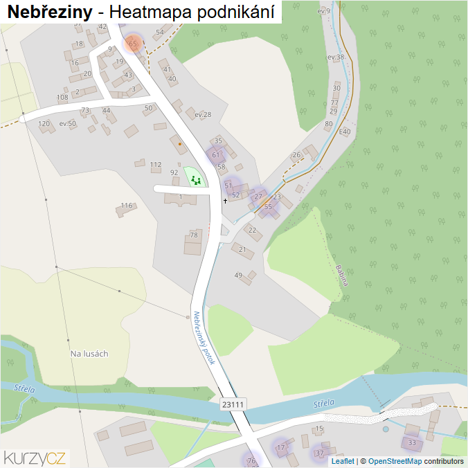 Mapa Nebřeziny - Firmy v části obce.
