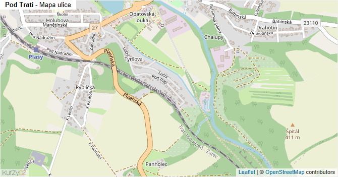 Pod Tratí - mapa ulice