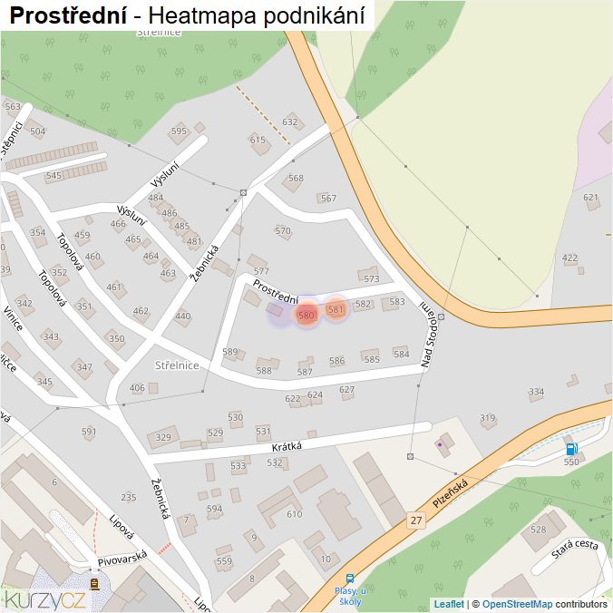 Mapa Prostřední - Firmy v ulici.