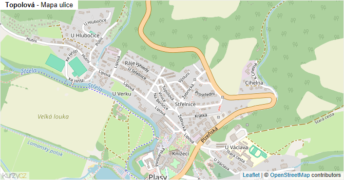 Topolová - mapa ulice