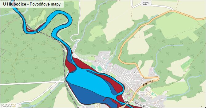 U Hlubočice - záplavové mapy stoleté vody