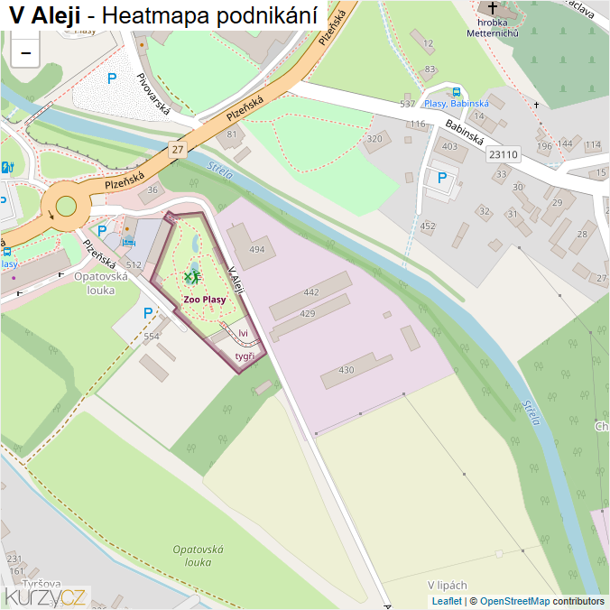 Mapa V Aleji - Firmy v ulici.