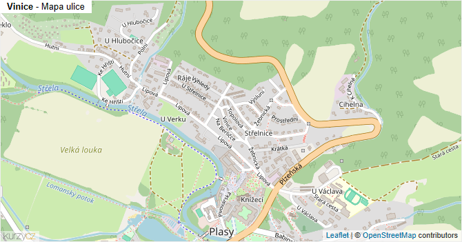Vinice - mapa ulice