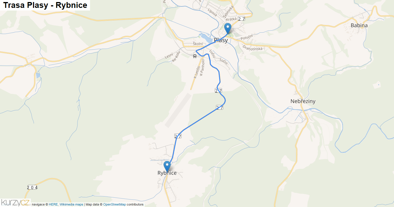 Plasy-Rybnice, mapa trasy