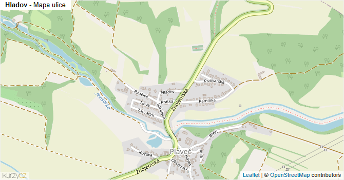 Hladov - mapa ulice