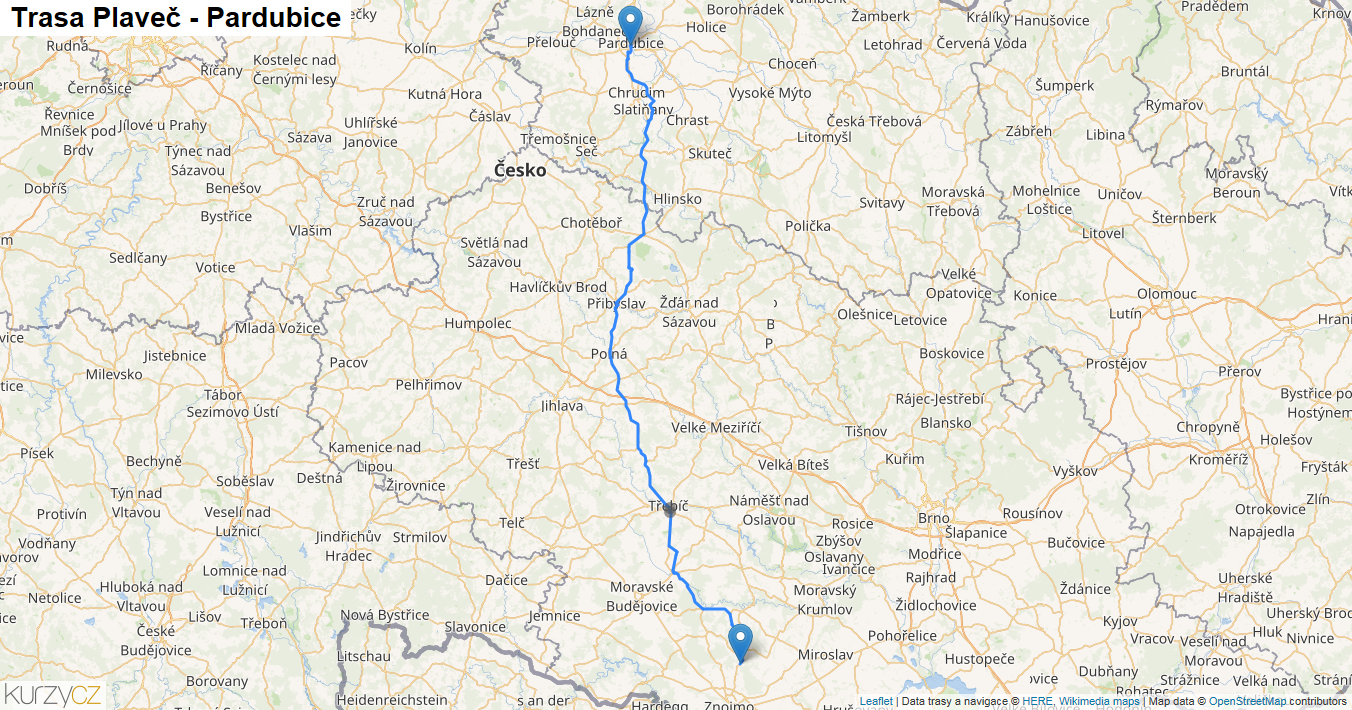 Plaveč-Pardubice, mapa trasy