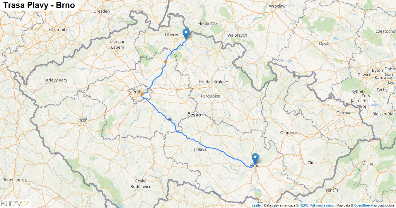 Plavy-Brno, mapa trasy