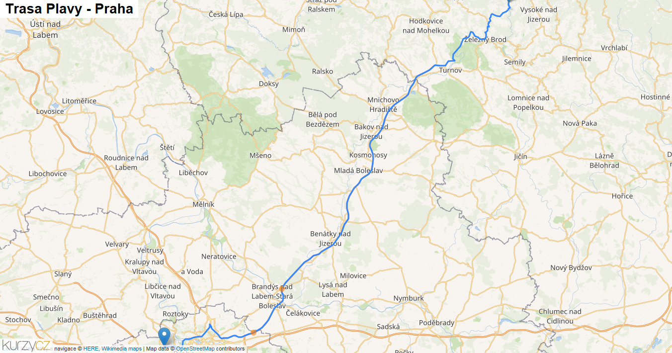 Plavy-Praha, mapa trasy