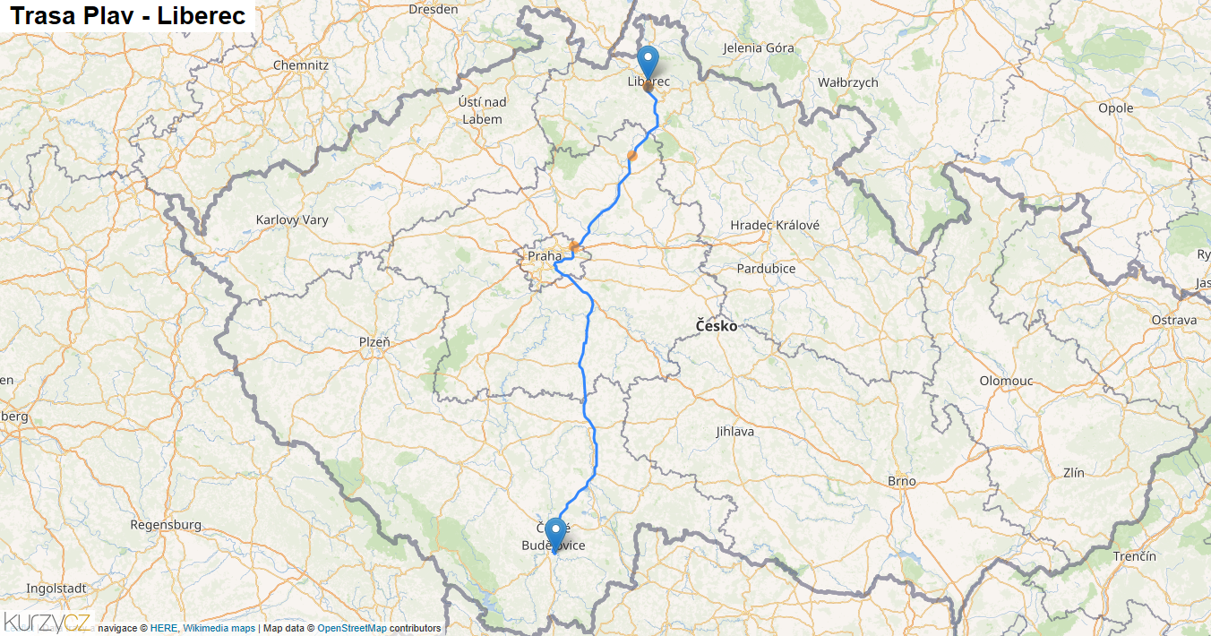 Plav-Liberec, mapa trasy
