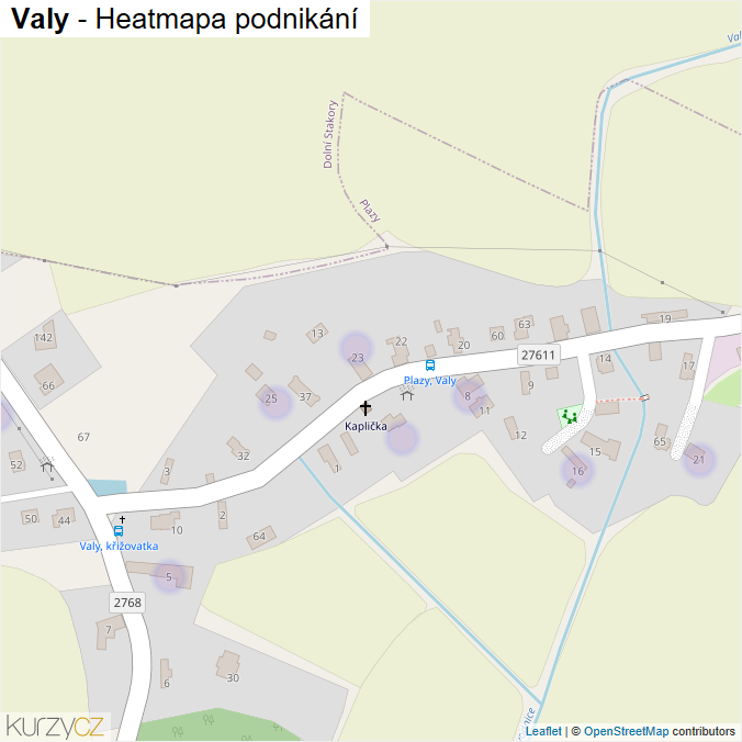 Mapa Valy - Firmy v části obce.