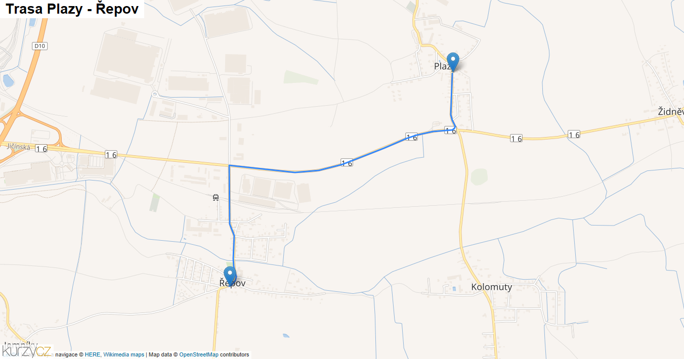 Plazy-Řepov, mapa trasy