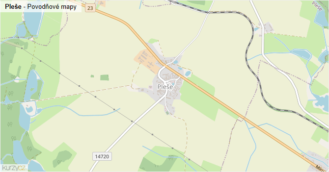 Pleše - záplavové mapy stoleté vody
