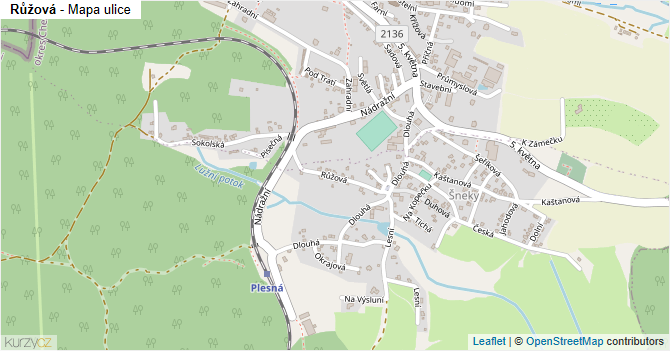 Růžová - mapa ulice