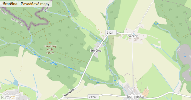 Smrčina - záplavové mapy stoleté vody